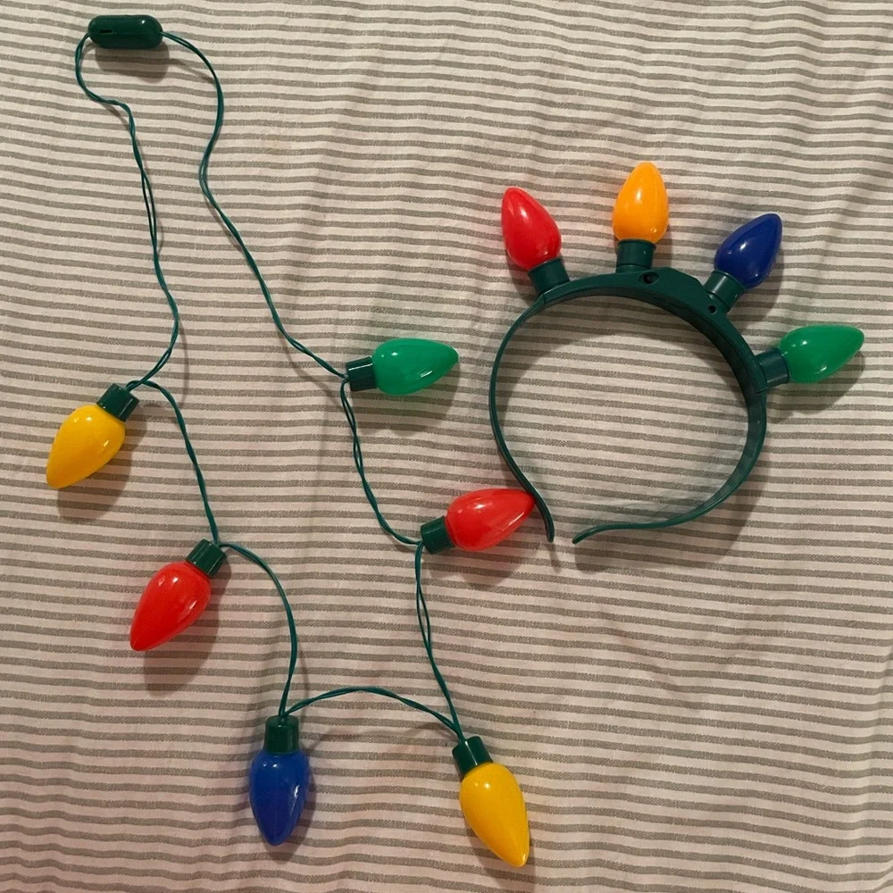 Multicolor Holiday Light Headband and String Lights Set